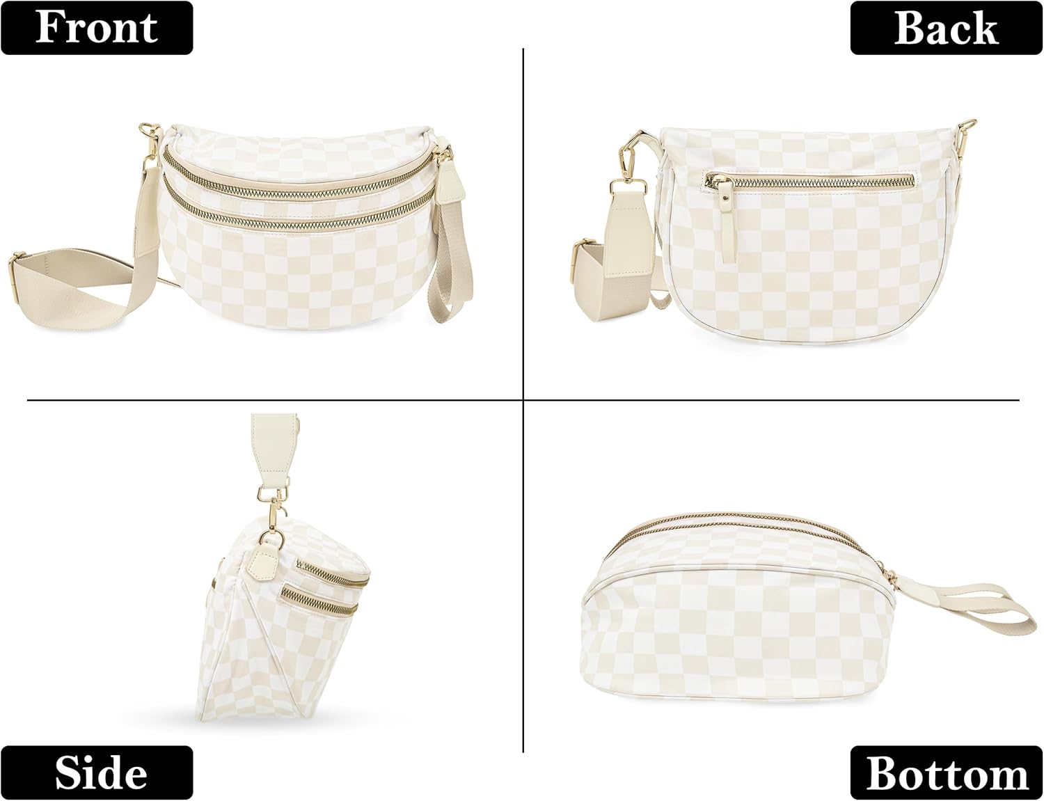 Checkered Crossbody Bum Bags for Women, Spacious Water-Resistant Nylon Shoulder Belt Bag Checkered Purse