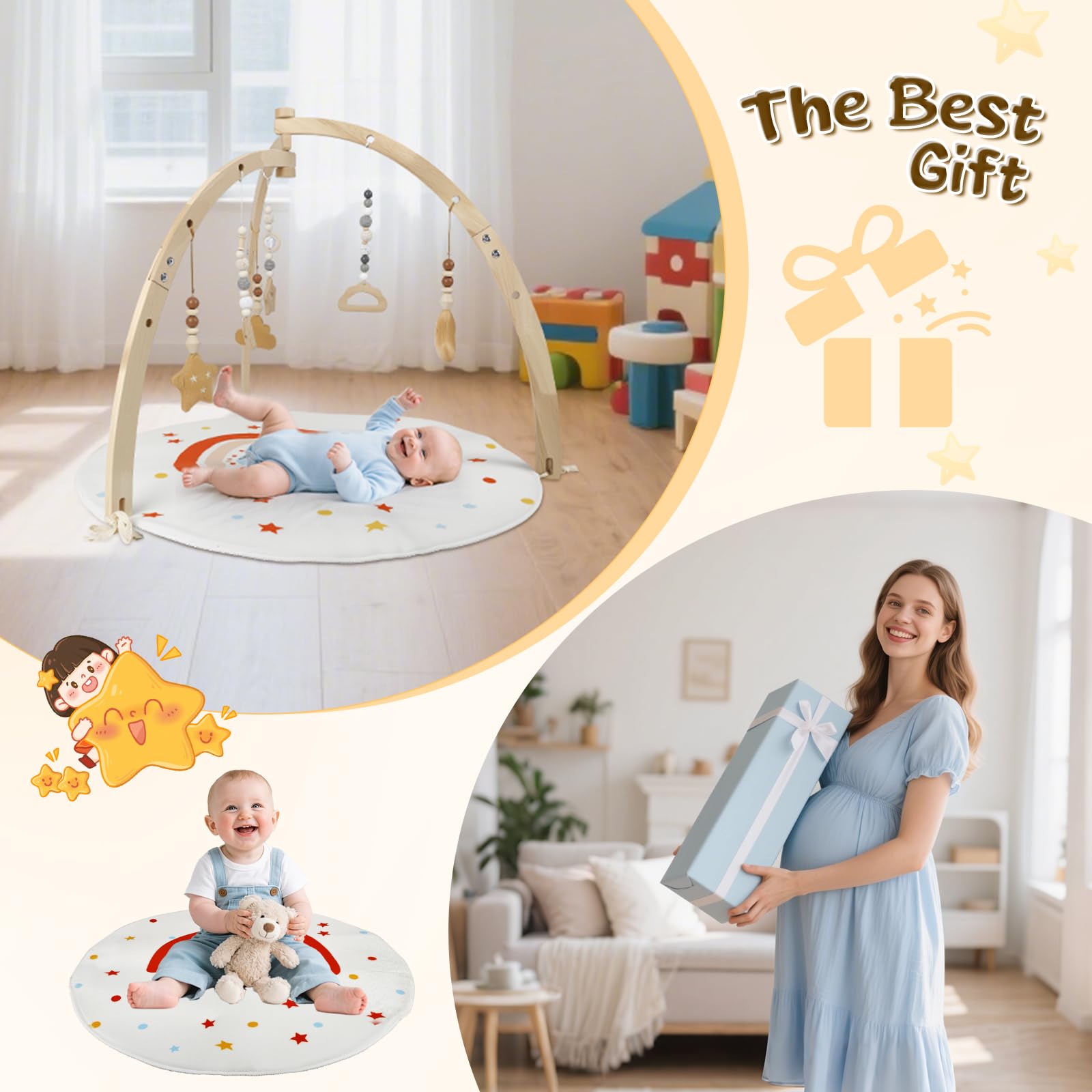 Spielbogen Baby Aus Holz,Geschenke Für Neugeborene,Babyparty Geschenk | Mit 6 Abnehmbaren Spielzeugen Zum Greifen,Spieldecke Baby Mit Bogen,Baby Spieldecke Für 0-18 Monate