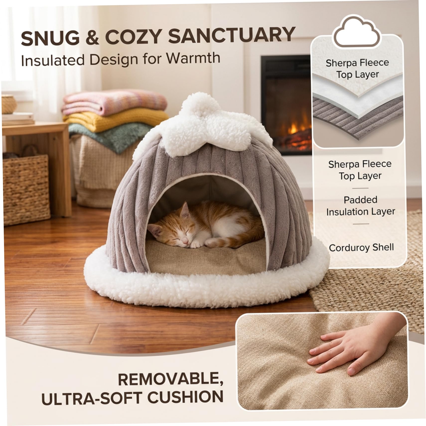 Cuccia per gatti chiusa, calda e coperta, cuccia per gatti con design a calore chiuso, tenda in peluche per animali domestici sotto i 5 kg, accogliente a forma di zucca, per animali domestici ch