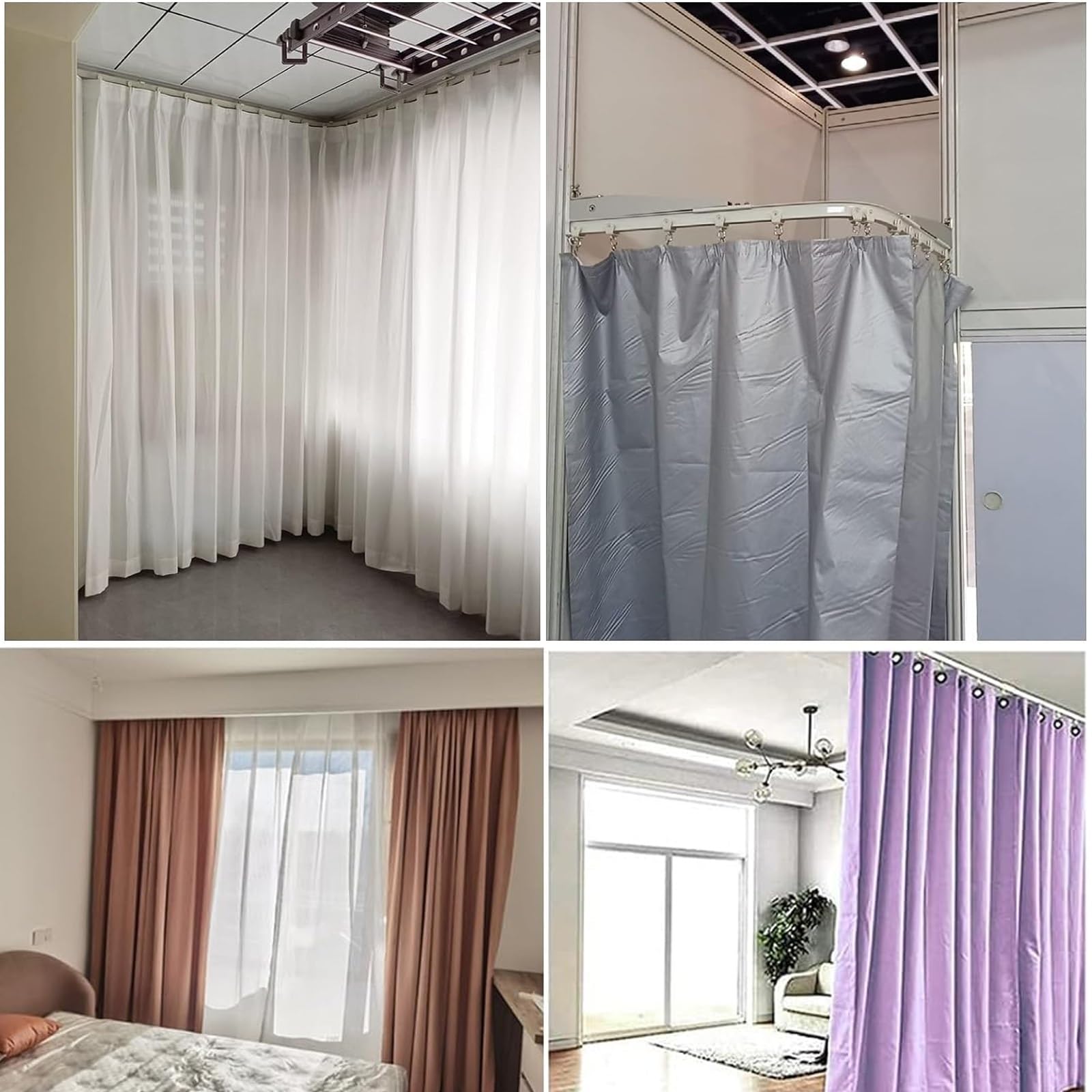 Rail de suspension pour rideaux de plafond avec crochets à roulettes, tringle de 3,4 m à fixer au plafond, idéal pour les fenêtres en duplex, rideaux de douche, couleur rose, solution durabl