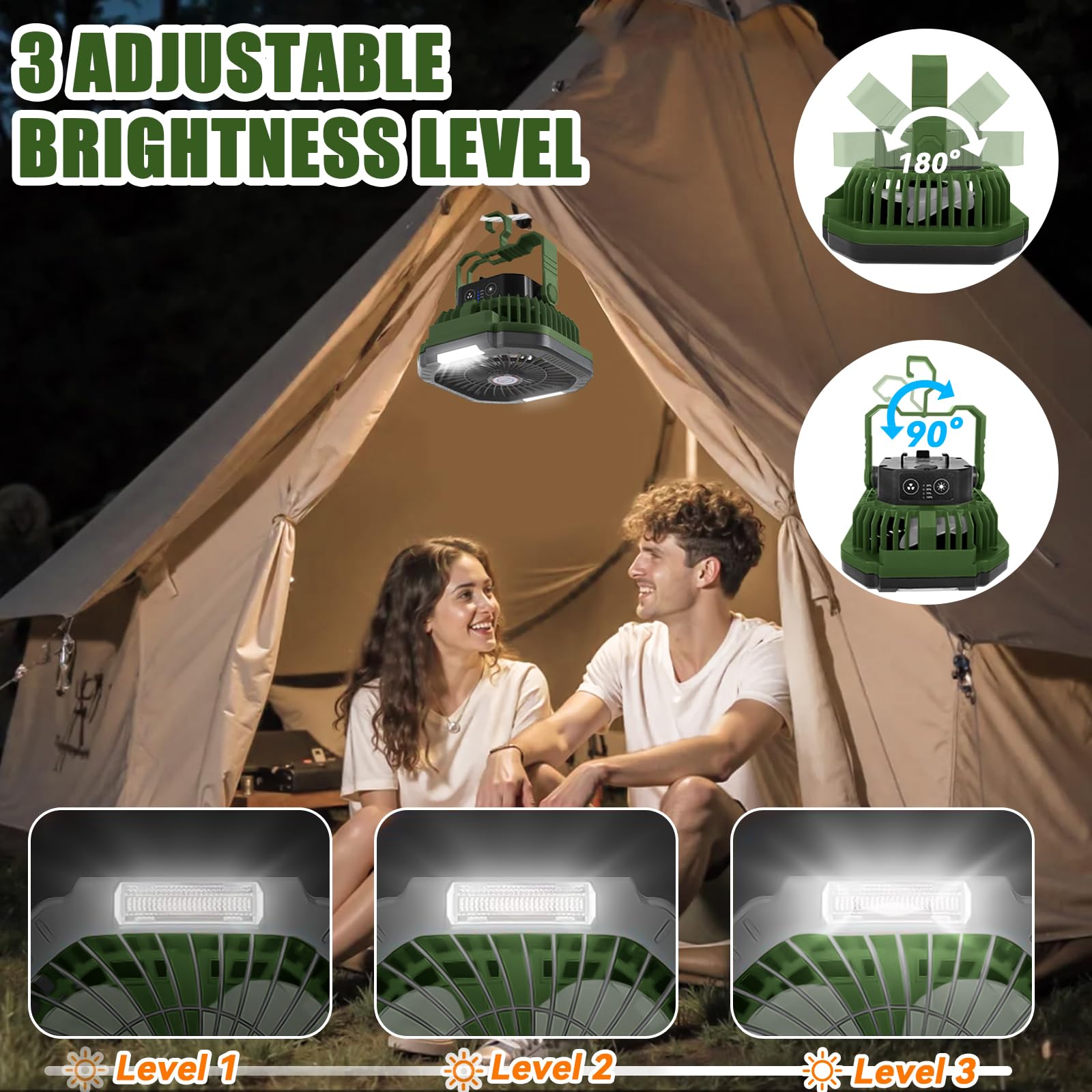 Ventilatore da Campeggio 7800mAh Portatile Ricaricabile con Luce LED 4 Velocità Telecomando