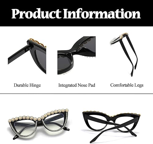 Miniatura 4 de LJCZKA Rhinestone Cat Eye Glasses Women Vintage Anti Eyestrain Blue Light Blocking Computer Glasses Diamond Eyewear