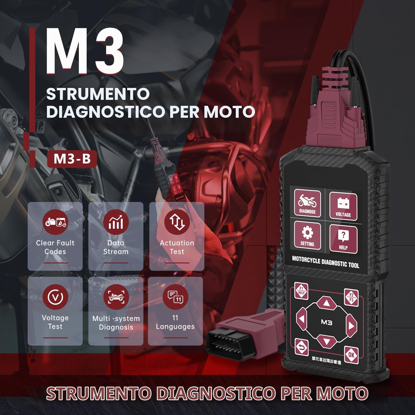 Strumenti di misurazione dei Test diagnostici del Sistema motociclistico Lettori di Codici di Errore OBDII Strumenti di scansione compatibili con Yamaha 2/3/4P, KYMCO, SYM, OBDII