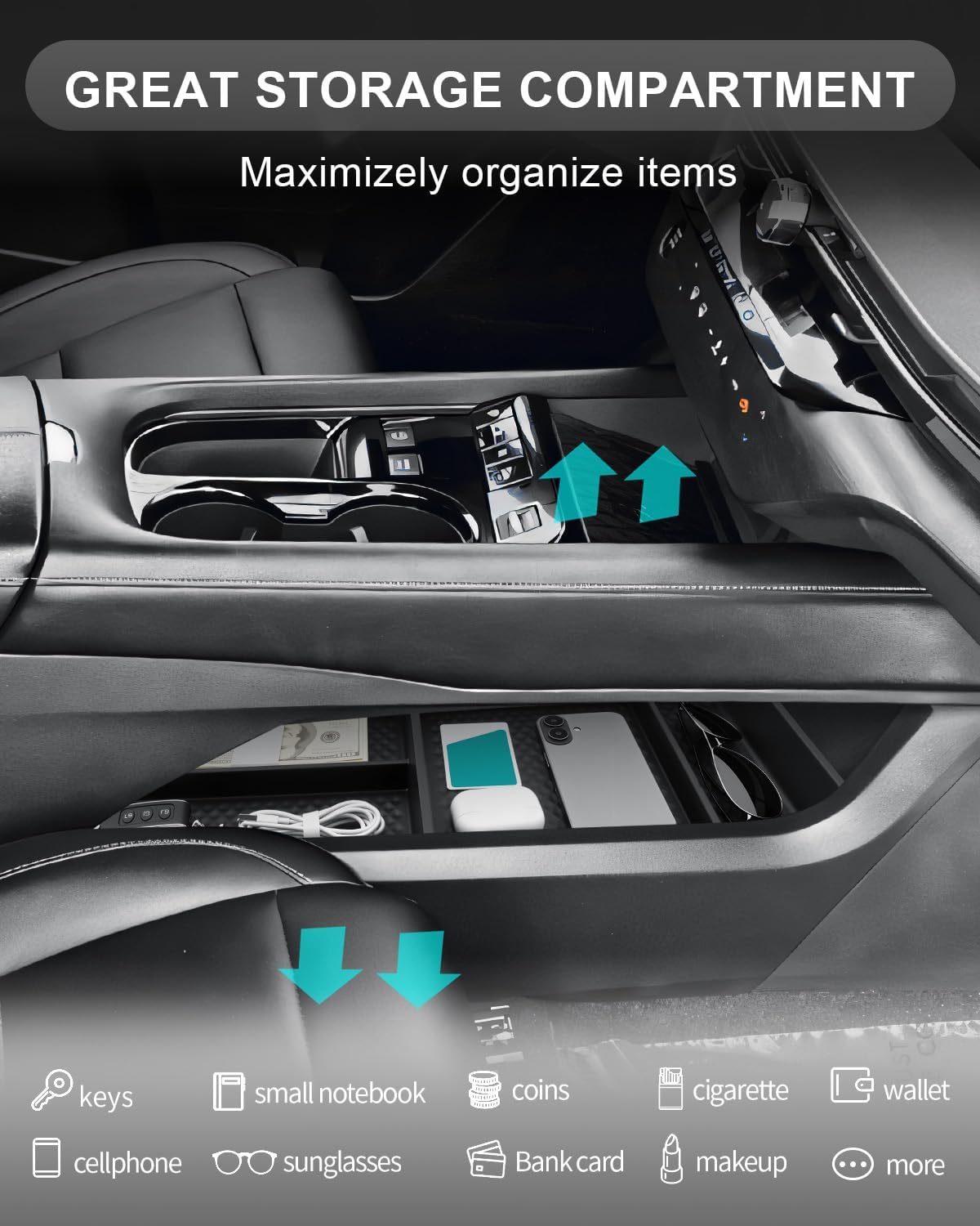 CDEFG 2Pcs for 2025 2026 Murano Center Console Organizer for 2025 2026 Murano Accessories Lower Console Organizer Tray Armrest Storage Box