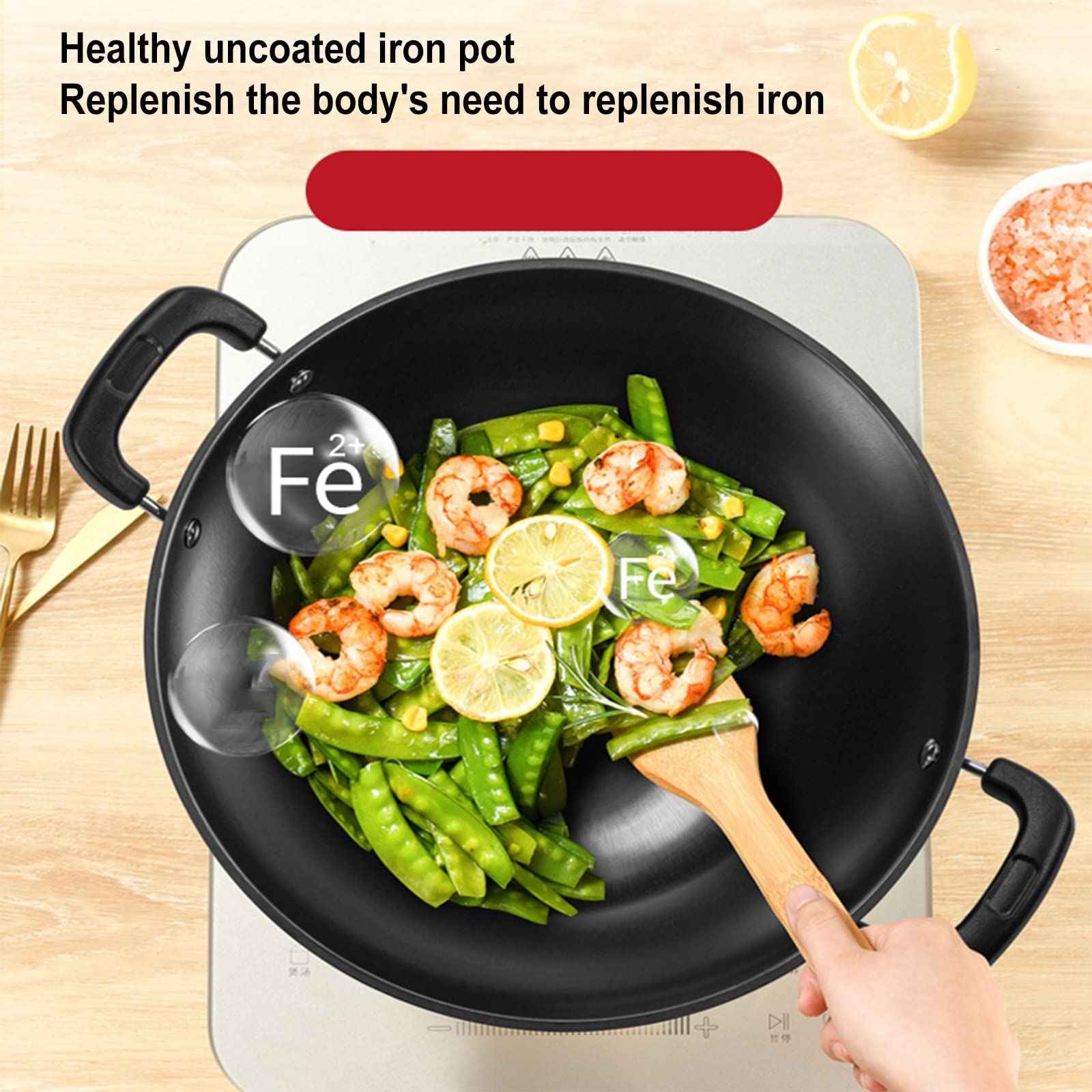 IMPREC Sartén De Inducción, Sartén Wok De Acero Al Carbono Wok De Fondo Planos con Tapa Wok De Acero Al Carbono For Estufas Eléctricas De Inducción Y Gas (Color : Noir, Size : 30x12cm)