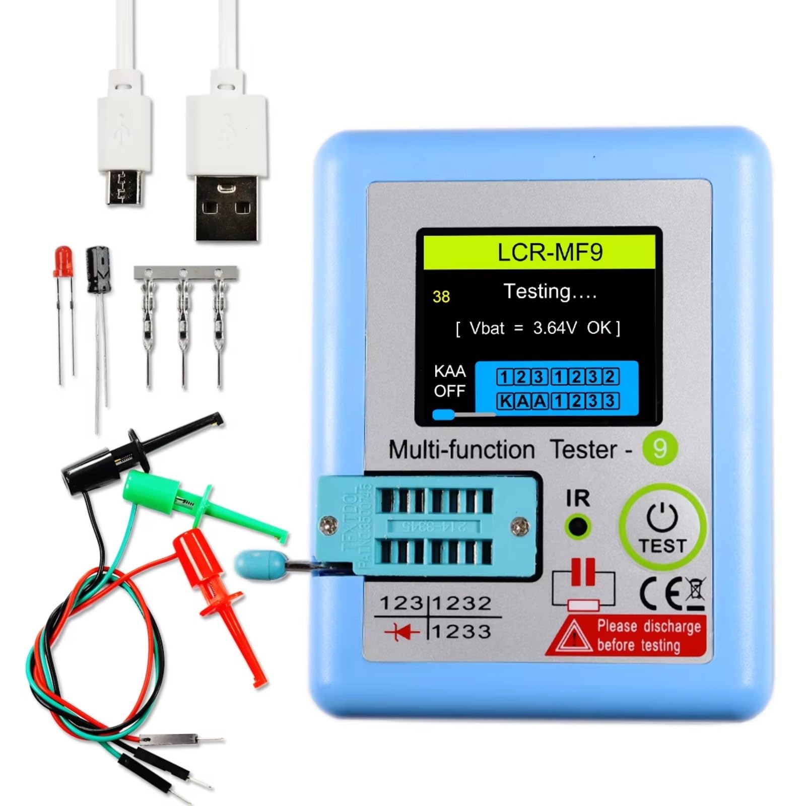 LCR-MF9 Probador De Transistores Multímetro Con Pantalla TFT LCD 1,8"