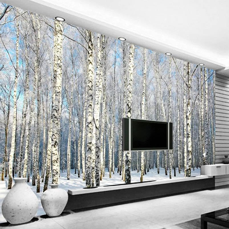 Papier peint forêt de bouleau en tissu de soie luxueux pour grand salon