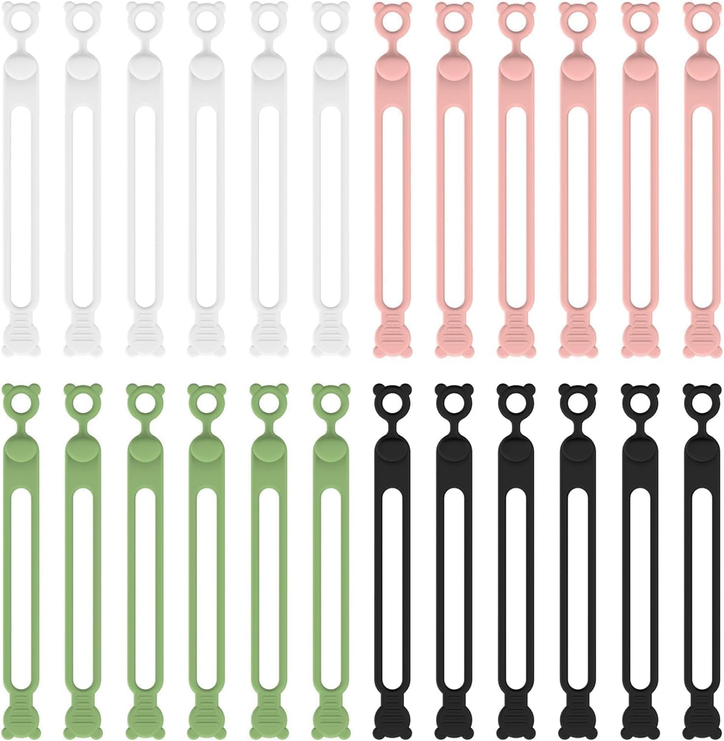 24Pcs Reusable Silicone Cable Ties - Cord Organizer, Travel Essentials, Kitchen & Office Organization (Black)