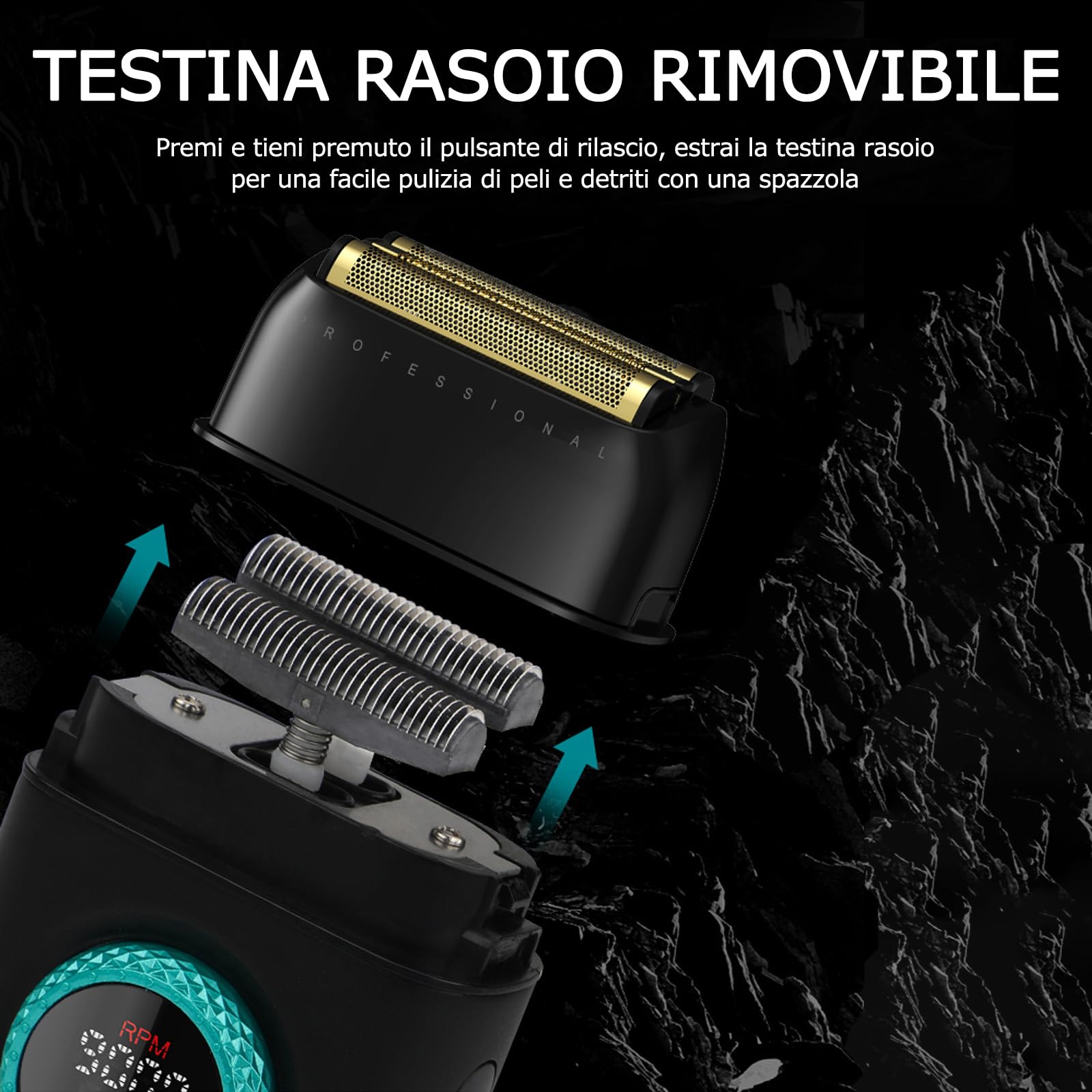 VGR 378 Rasoio Elettrico per Uomo, Rasoi a Lamina Tripla, Rasoi Macchinetta a Pelle Uomo, Portatile Shaver Capelli, 9000 RPM, Display LED, Wet & Dry per Barba (Nero)