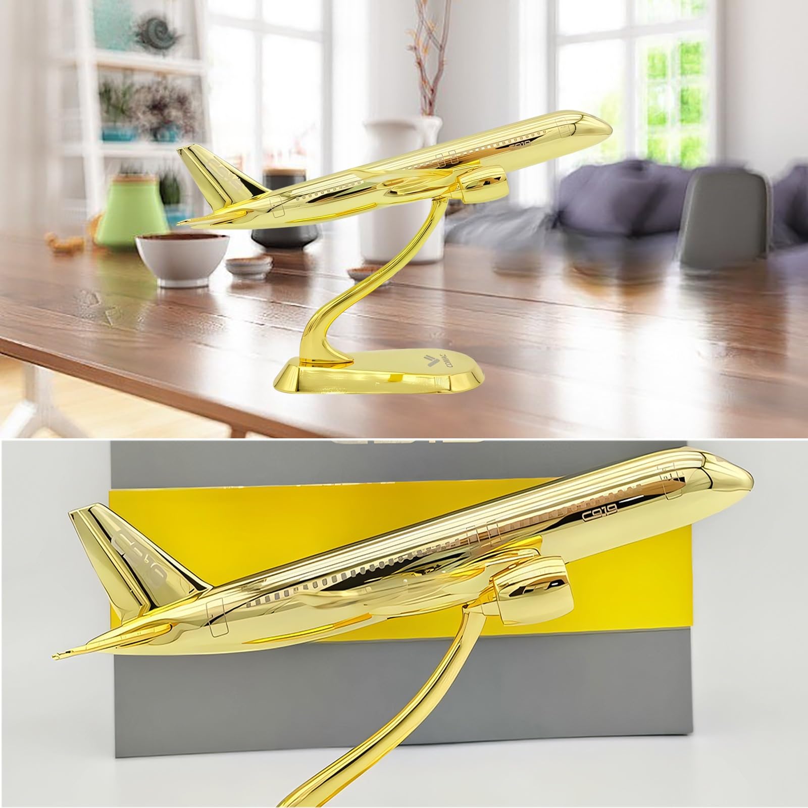 Modello pressofuso aereo militare C919 in metallo placcato oro in scala 1/400 - Espositore da collezione ad alta precisione con supporto, regalo decorativo da scrivania for collezionisti