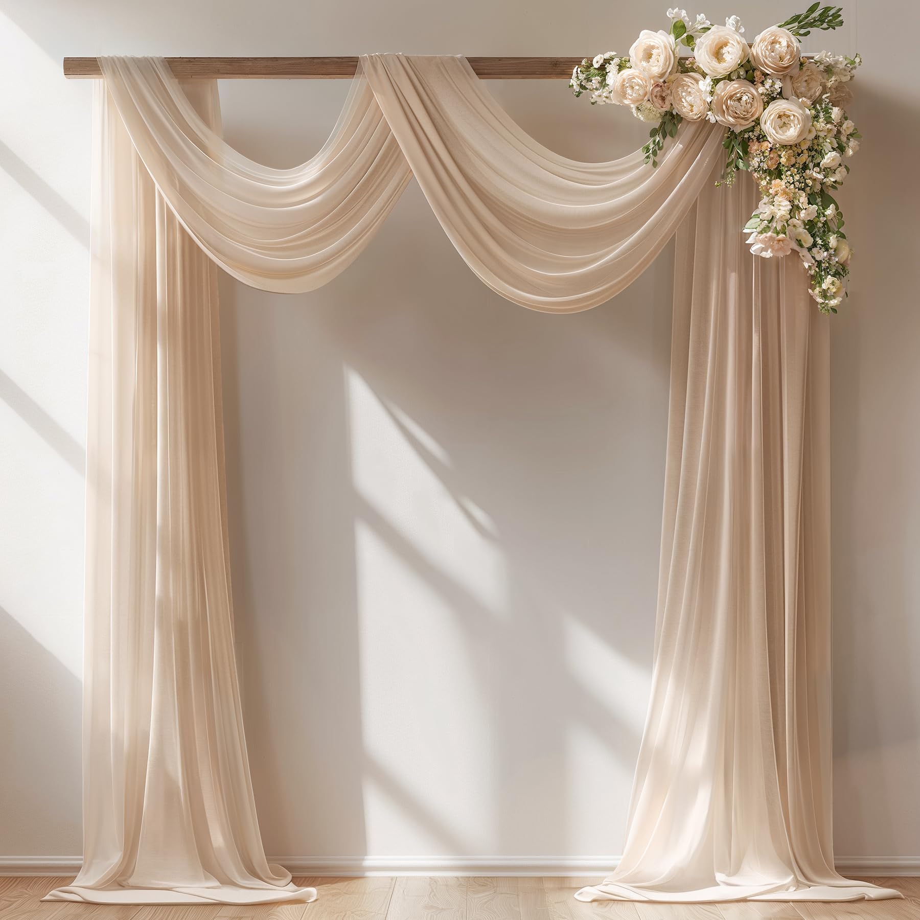 30" x 20Ft Wedding Arch Draping Fabric, 1 Panel Dark Champagne Sheer Curtain Drapes Extra Wide &amp; Long Backdrop Curtains for Wedding Arch Ceremony Birthday Party Decorations