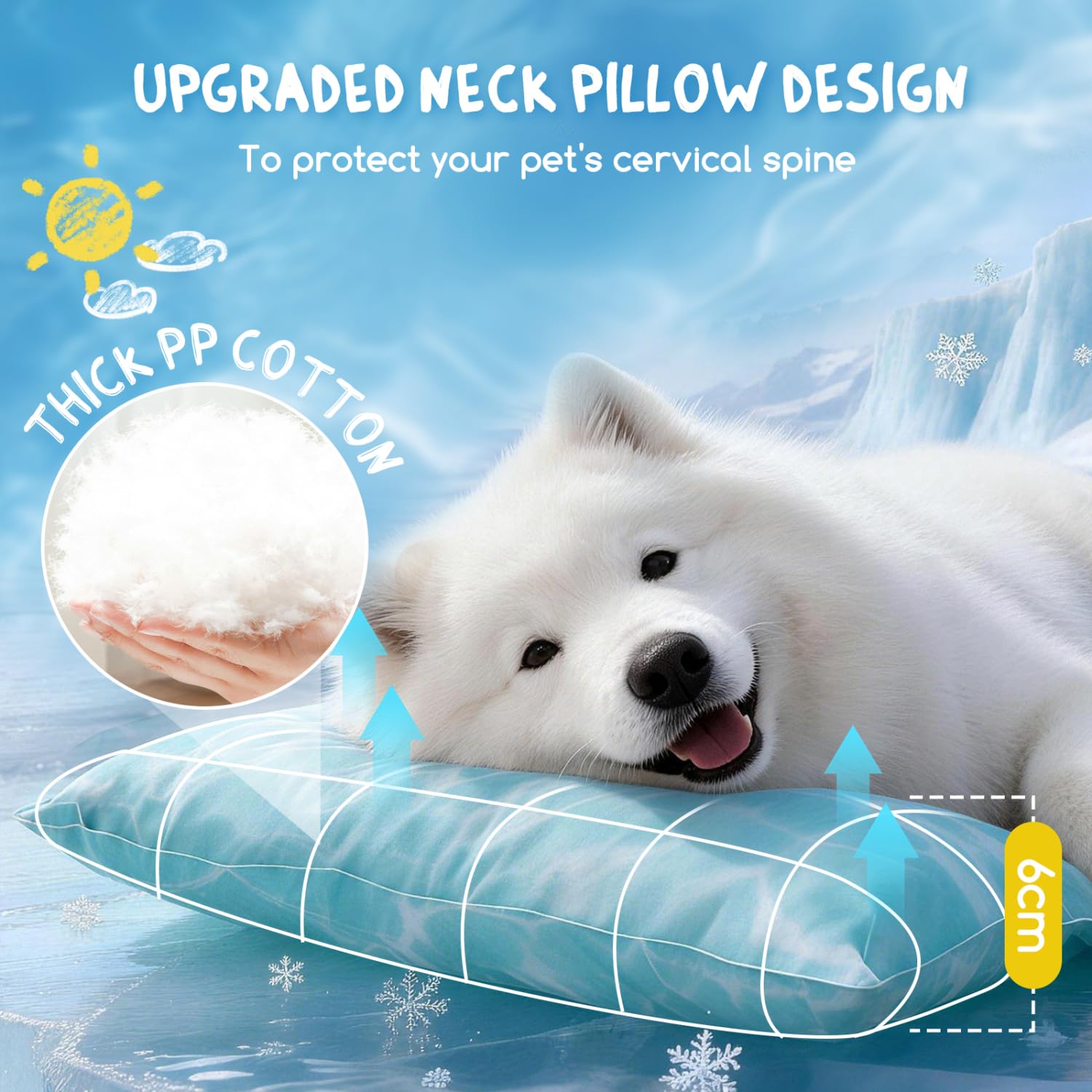 Nobleza Manta Cama Refrescante para Perros y Gatos, Alfombra Refrescante Perro Diseño con 6cm Almohada Cervical Añadida, Gel No Tóxico y Auto-Refrescante, Tela Oxford 300D Resistente, 102x50cm