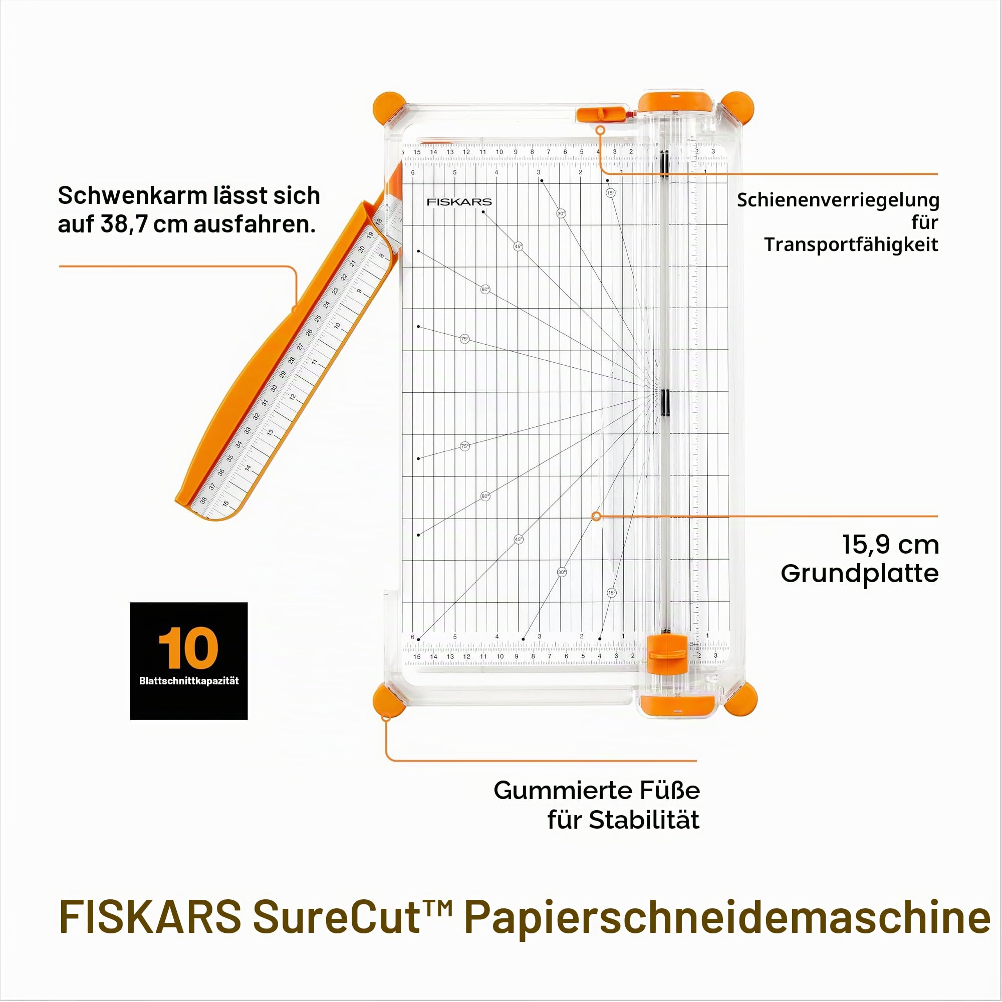 Fiskars Präzisions-Papierschneider, einfach, sicher und präzise für Bastelarbeiten, Geschenke, Karten und mehr, schneidet Immer gerade