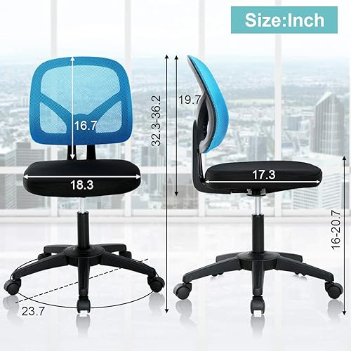 Miniatura 7 de Silla de oficina Silla de escritorio Silla de ordenador ergonómica con respaldo bajo de malla con soporte lumbar sin brazos, altura ajustable