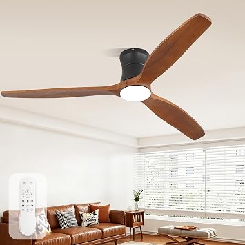 Sofucor 52 Inch Solid Wood Ceiling Fan with Lights and Remote Modern