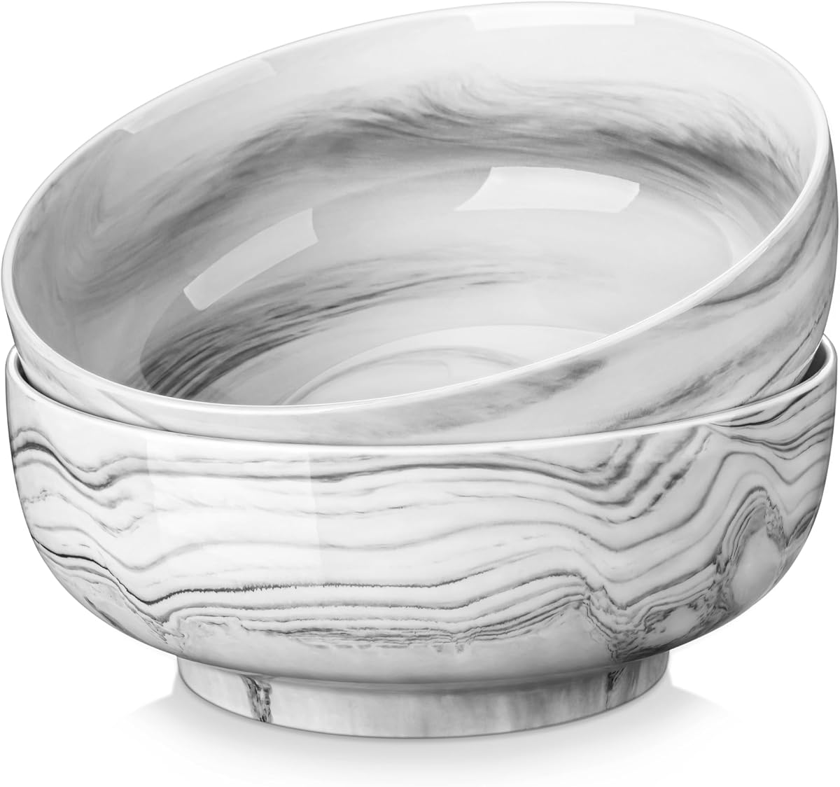 MALACASA Cuencos Grandes para Servir, Juego de 2 Ensaladeras de Cerámica de 114 OZ(10") | Cuencos Gris Mármol para Ensalada, Sopa, Pasta, Cena, Juego de Cuencos de Porcelana para Entretenimiento, Apto para Microondas, Serie REGULAR