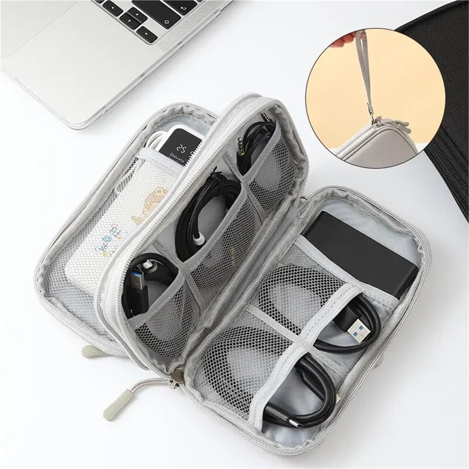 Borsa Organizer Per Cavi 2 pezzi di accessori digitali portatili Borsa archiviazione a doppio strato Cavo dati for cuffie con disco U(Black)