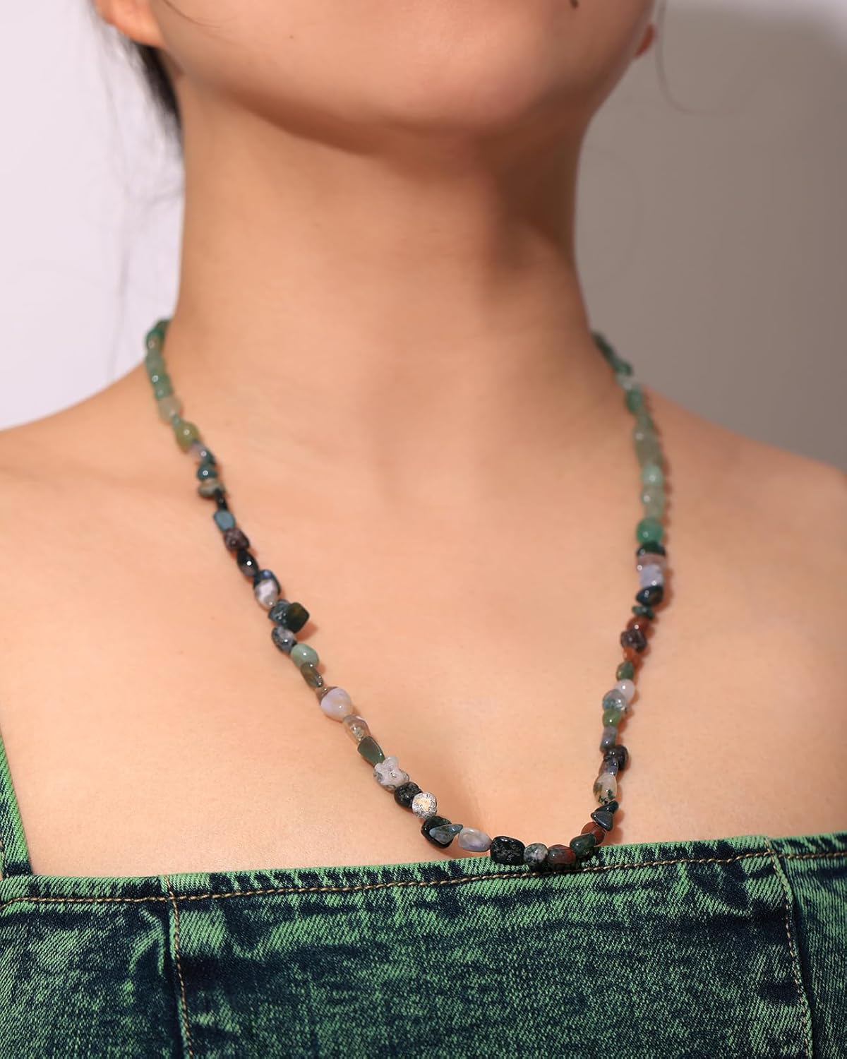 Green Aventurine/Indian Agate Long Necklaces for Women Handmade Tumbled Crystals Beaded Necklace Reiki Energy Jewelry - Image 7