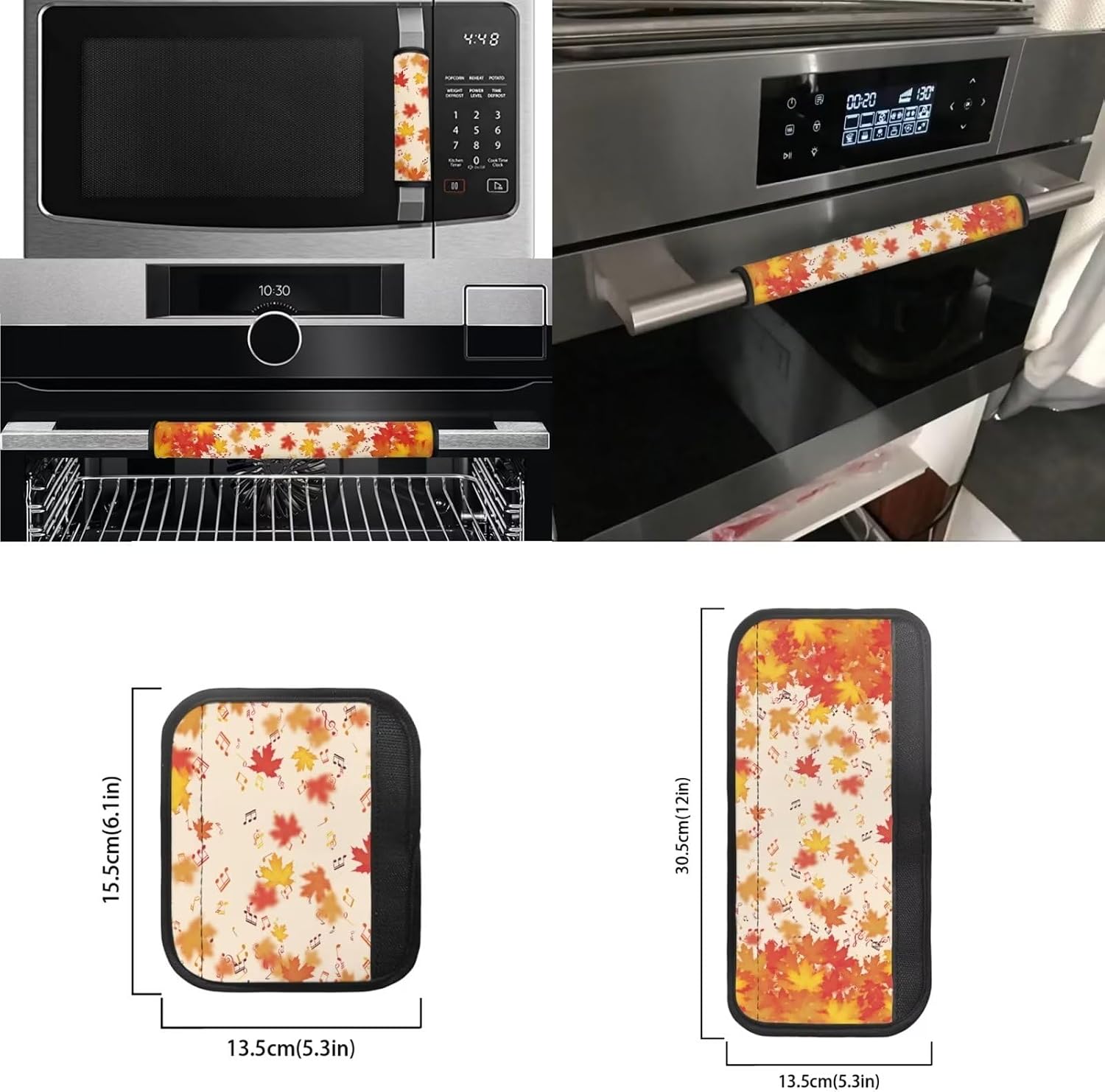 Red Leaf and Music Note Refrigerator Door Handle Covers Keep Kitchen Appliance Clean from Smudges, Food Stains Compatible with Microwave Oven and Dishwasher Thanksgiving Decor