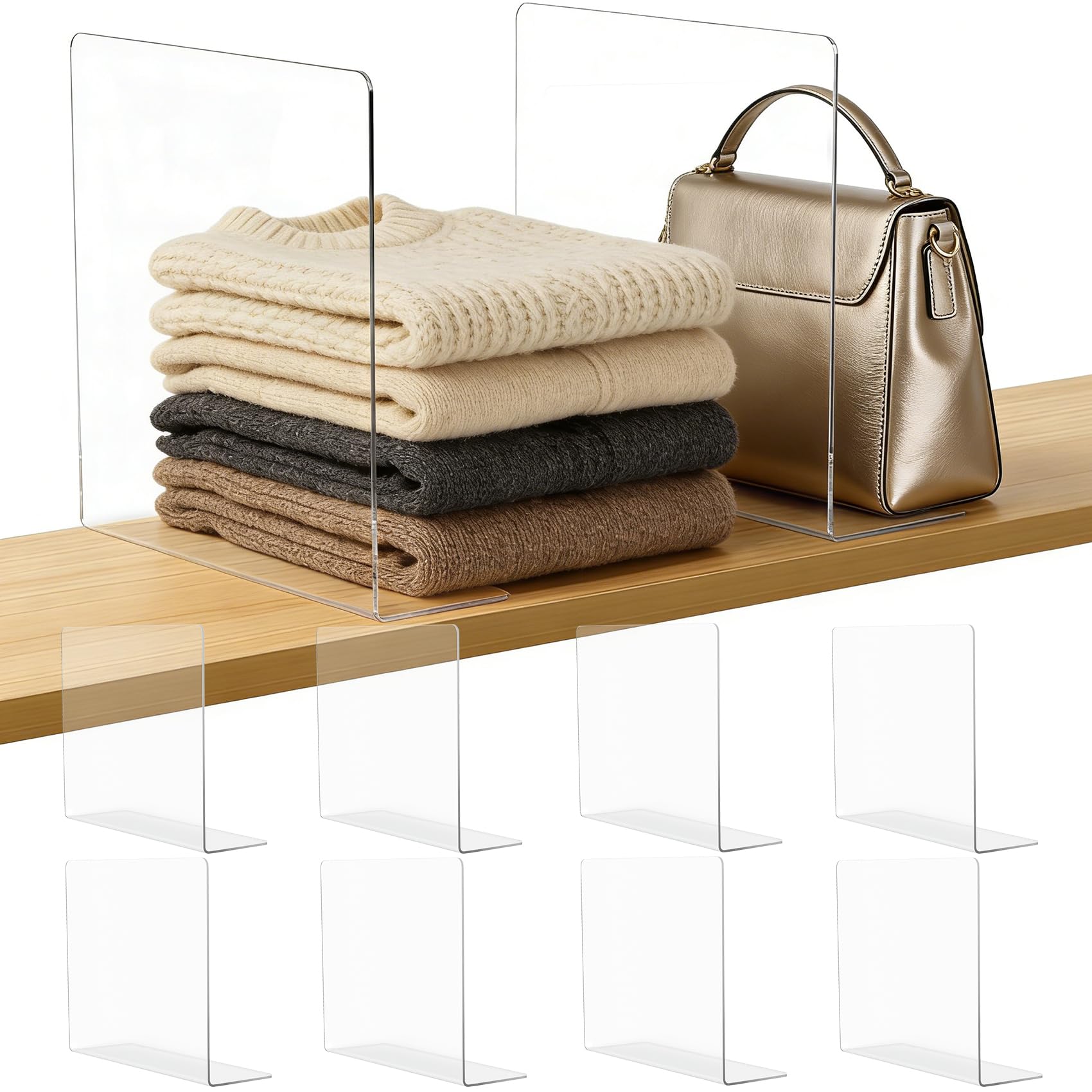 Lebouri Shelf Dividers for Closet Organization: 12" Tall Acrylic Closet Dividers for Shelves - Clear Free Standing Shelf Separators for Clothing Sweater Purse