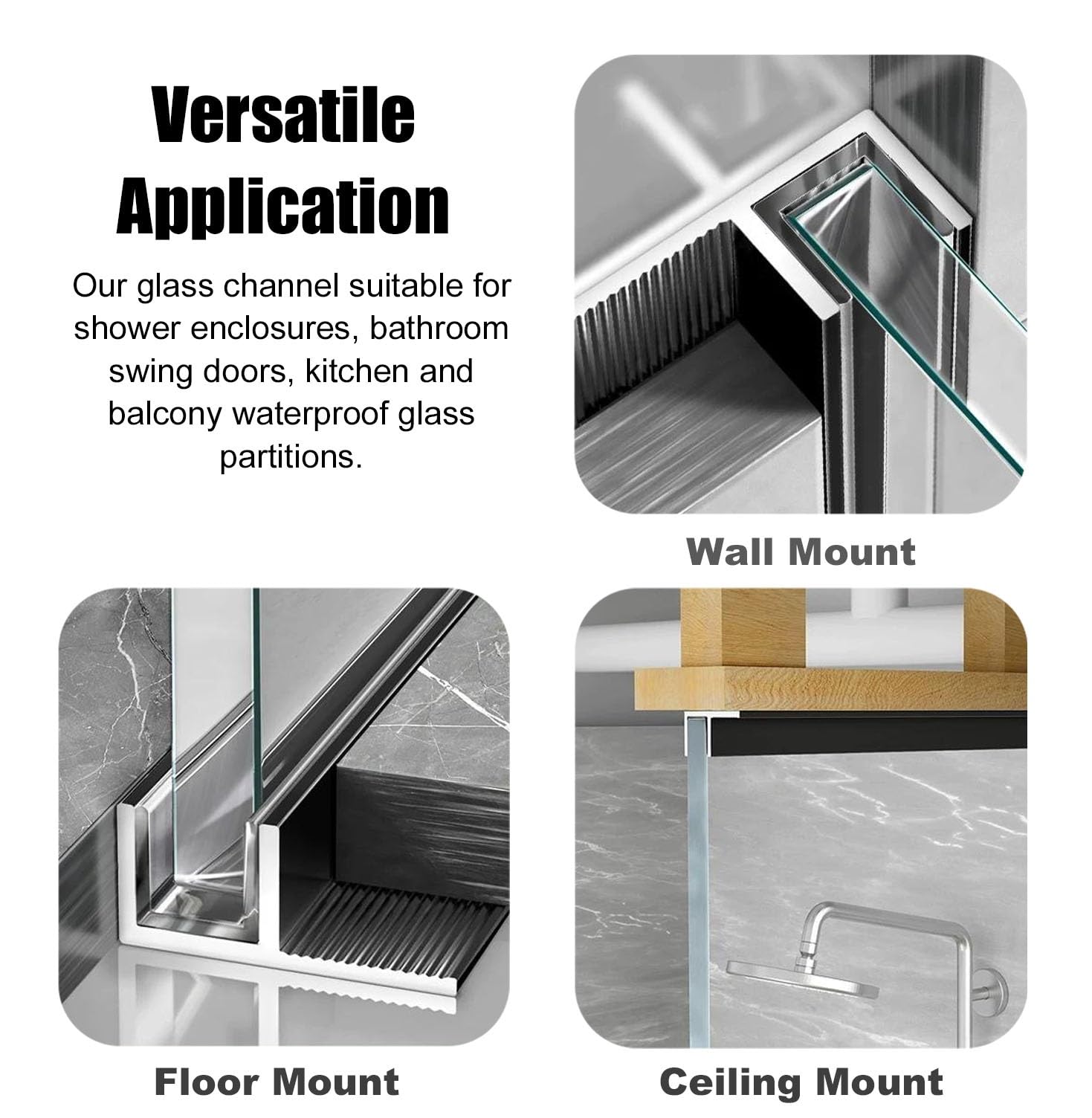 Perfil Aluminio Carril de Vidrio En Forma de U Con Tira de Sellado | Canaleta para Puerta de Baño Resistente a La Corrosión, Canaleta En U Profunda para Ducha de Vidrio Mate, Montaje En Pared