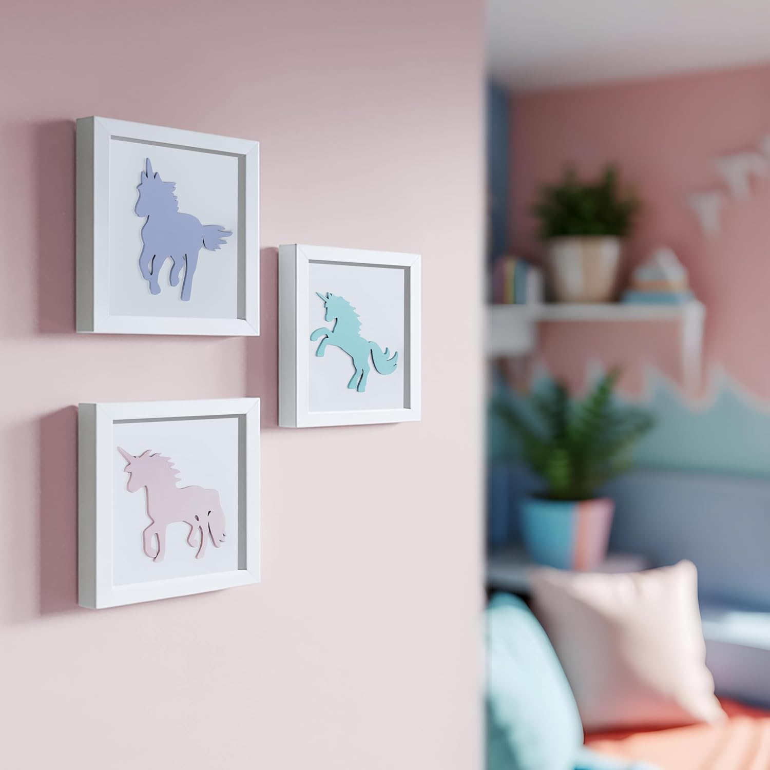 Tide and Tales Unicorn Wall Decor (Set of 3) 3D Framed Unicorn Bedroom Decor for Girls, Pastel Girls Room Decorations, White Wood Nursery Decorations Wall Art, Gift-Boxed - Image 8