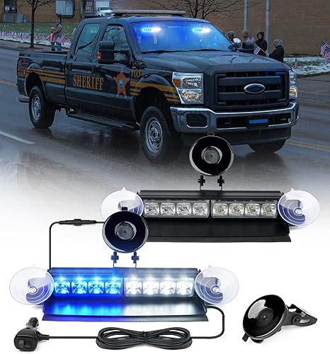 Xprite Parabrisas LED estroboscópico intermitente doble barra de luz de aluminio con ventosas visera de cubierta advertencia de peligro de policía