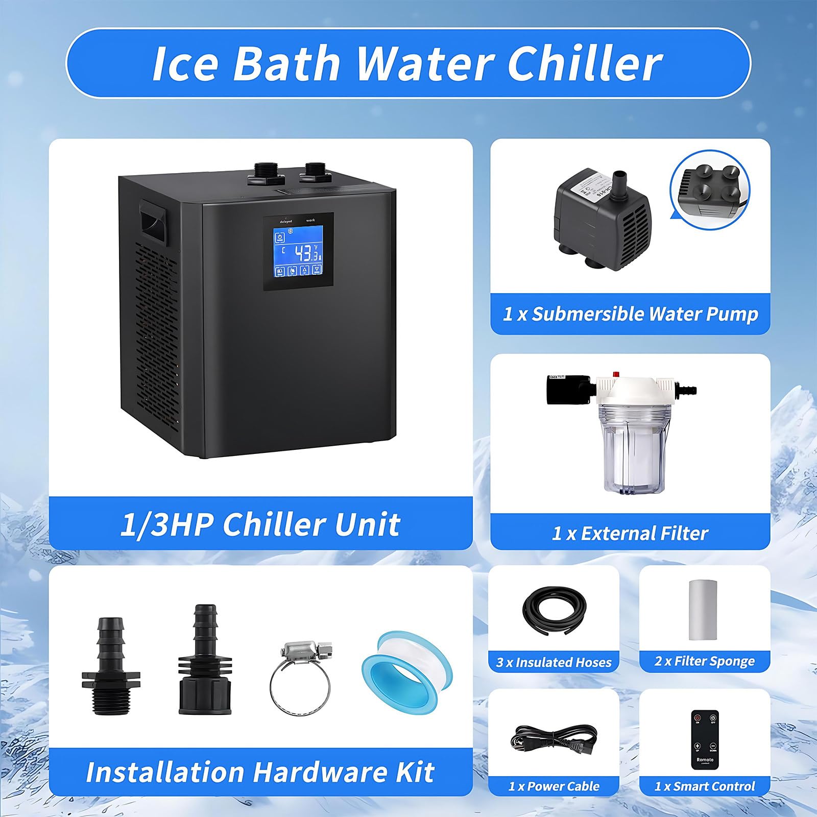 MIAOXIAOLONG Refrigeratore da 1/3 HP, Refrigeratore per Acquario da 79 Gal, Adatto per Acquari di Acqua Dolce E Salata - Ideale per Piante Acquatiche, Axolotl E Meduse