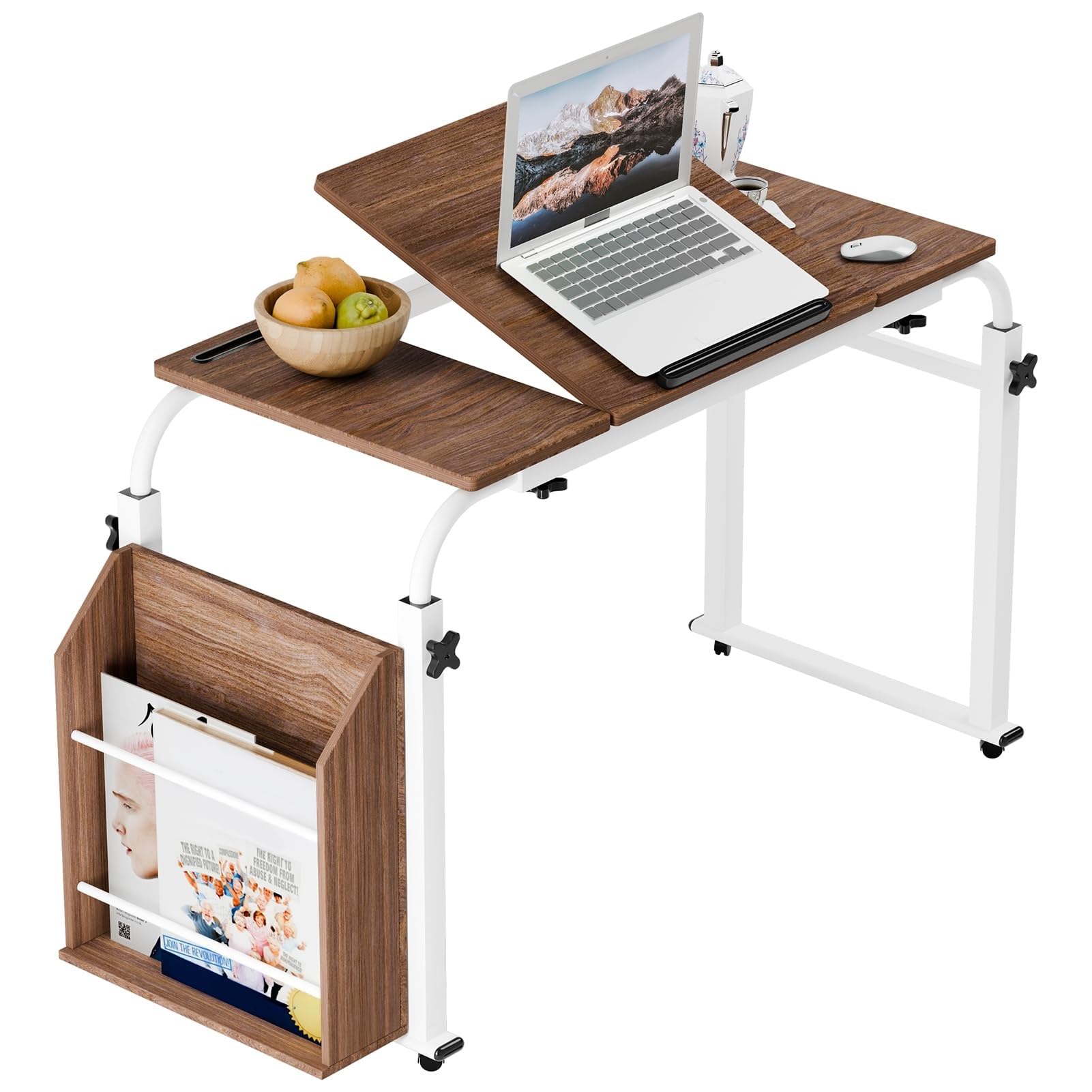 GUODDM Wide Desktop Over Bed Table, Adjustable Tilt Sofa Bed Table, Overbed Table With 360 Degree Wheels, Side Bookshelf, Over The Bed Table Adjustable Height And Length(80cm)