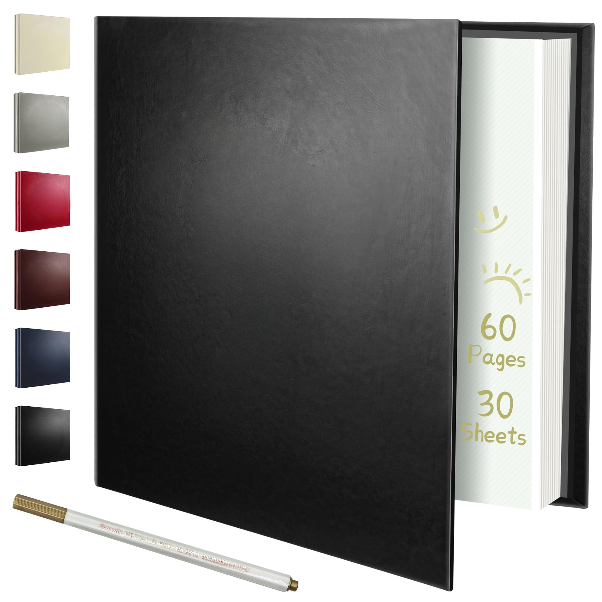 Rdylymx Scrapbook Album 60 Pages Photo Album Self Adhesive for 6x4 7x5 10x8 A4 Pictures Leather DIY Photo Book White Thick Sticky Pages Memory Book for Scrapbooking Albums Art & Craft Projects (Black)