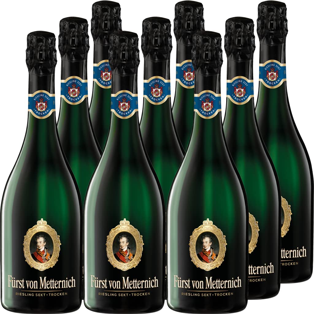 Fürst von Metternich Riesling Sekt Trocken (9 x 0,75 l) Deutschlands beliebtester Premiumsekt, aus deutschen Rieslingweinen, Anbaugebieten in Rheinhessen, Rheingau & Pfalz