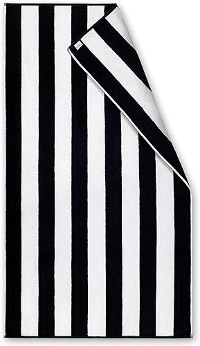 Toalla de playa de gran tamaño a rayas negras de alta calidad, 100% algodón egipcio, 40 x 72 pulgadas, hilo de rizo doble teñido (1 toalla)