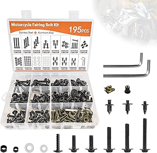 Motorcycle Fairing Bolt Kit, 195Pcs M5 M6 Stainless Steel Motorcycle Windscreen Screws Black Fasteners Fairing Bolts Nut Clips Kit Universal for Kawasak Suzuki Honda Ducati Yamaha BMW GSXR Motorcycle