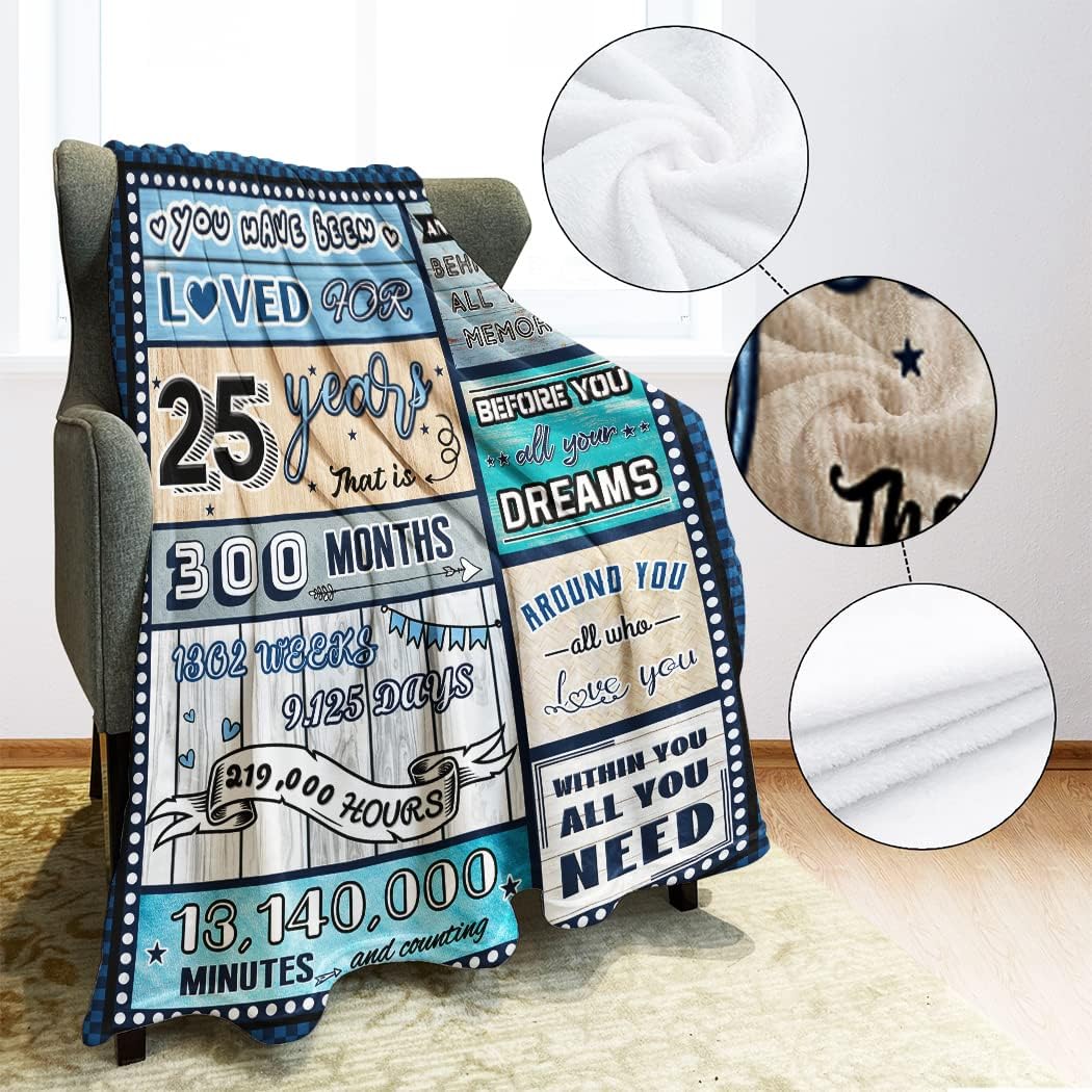 25 Year Old Boy Birthday Gift, Super Soft and Warm Happy Birthday Blanket, Digital Heartwarming Sentences Creative Design Ideal Gifts for 25 Year Old Child, 50"x60"