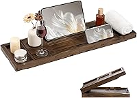 Fun Memories Teak Bathtub Tray: Adjustable Bath Caddy with Wine Glass Holder, Phone Dock & Book Stand - Solid Wood Dark Walnut
