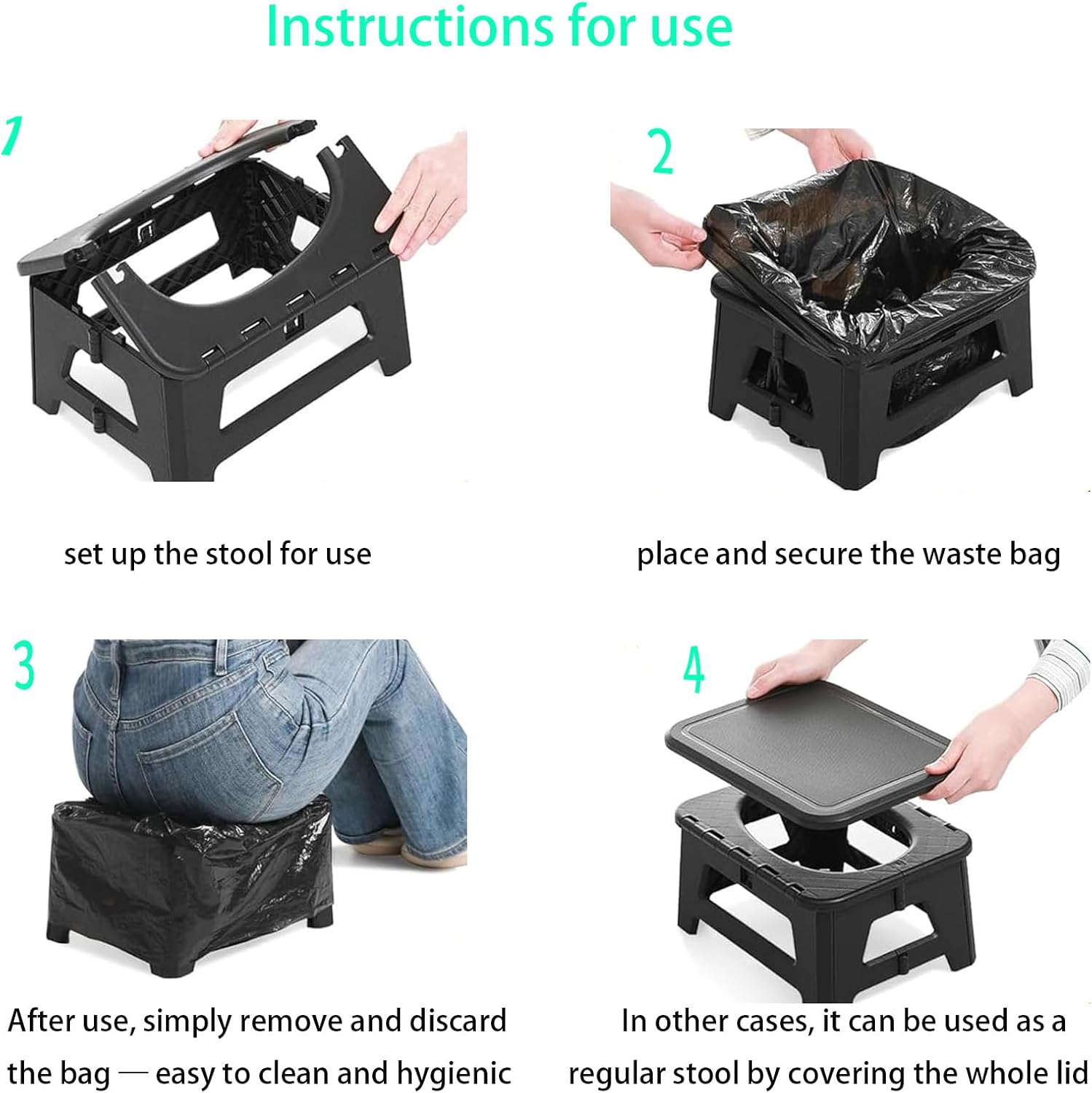 Portable Potty Camping Toilet Emergency Toilet for Car Foldable Stool Portable for Outdoor Camping, Fishing, Traffic Jams