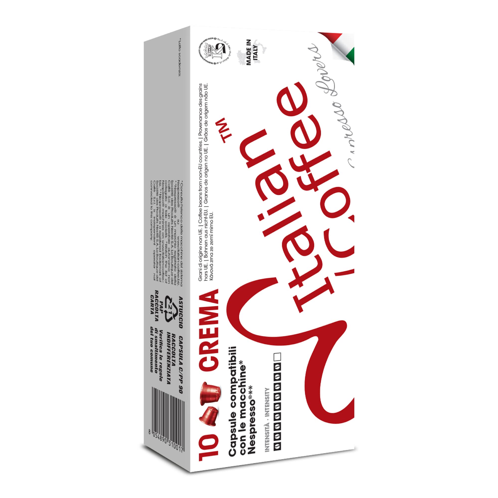 Italian Coffee for Espresso Lovers capsules compatible with Nespresso Original machines (100 Crema regular pods, 100 Count (Pack of 1))