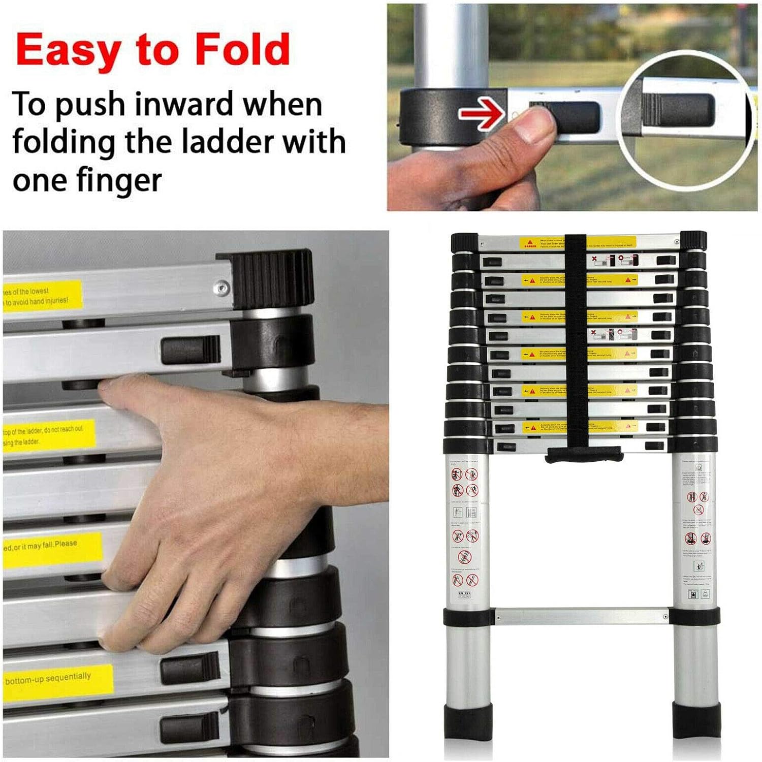 5M/16.5Ft Telescopic Ladder Aluminium Portable Multi-Purpose Extension Ladders Telescoping Ladder Extendable Ladders 13 Steps Loft Ladder
