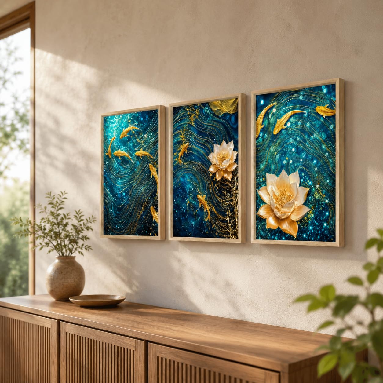 Livin'luxe Koi Fish Lotus Wall Art Set -3