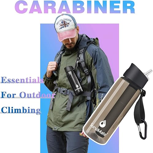 Miniatura 8 de SurviMate Botella de agua purificada para camping, senderismo, mochilero y viajes, sin BPA con popote de filtro integrado de 4 etapas