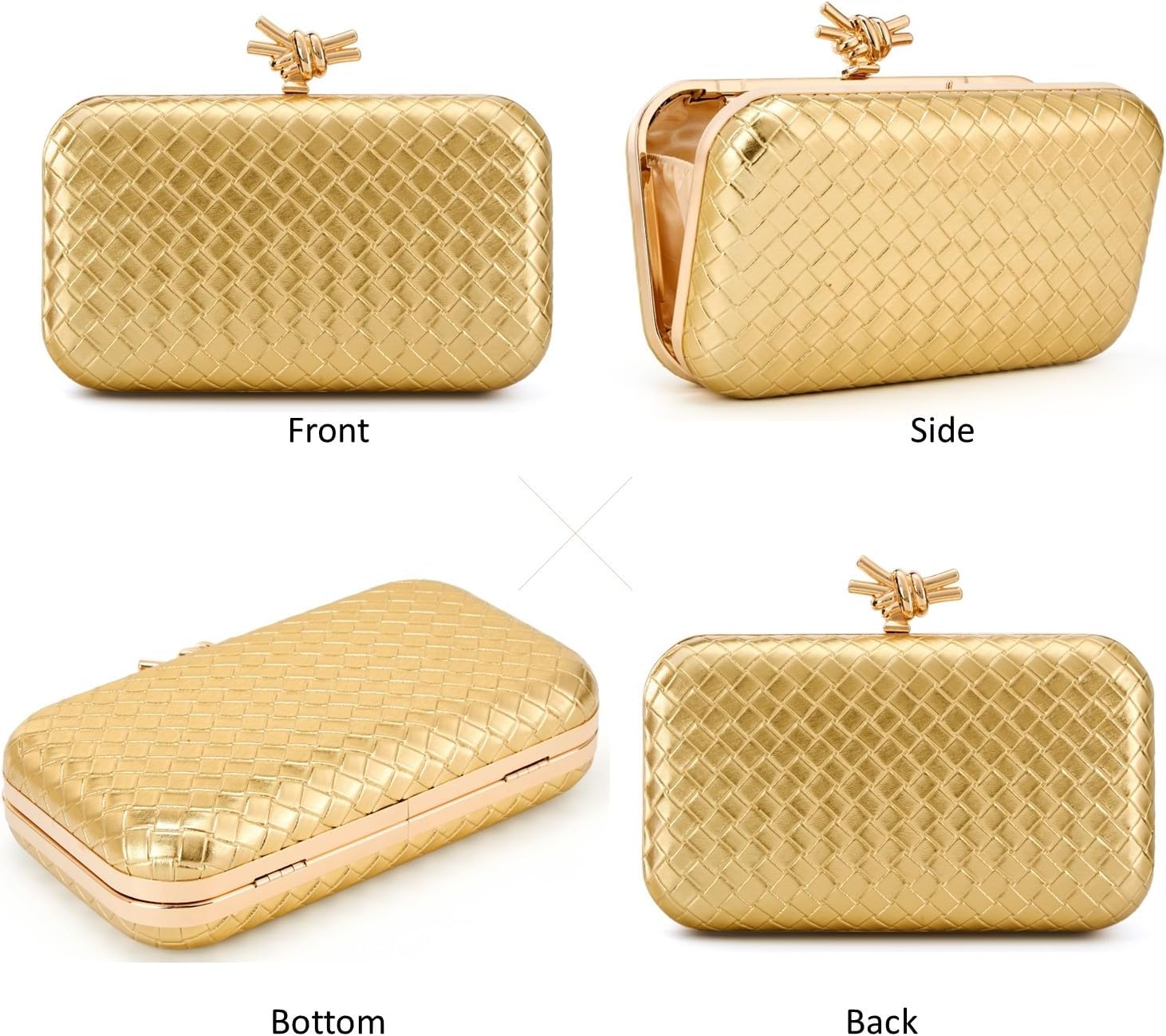 DETARA Woven Clutch Purse for Women PU Leather Evening Bag with Detachable Chain for Wedding Party Prom