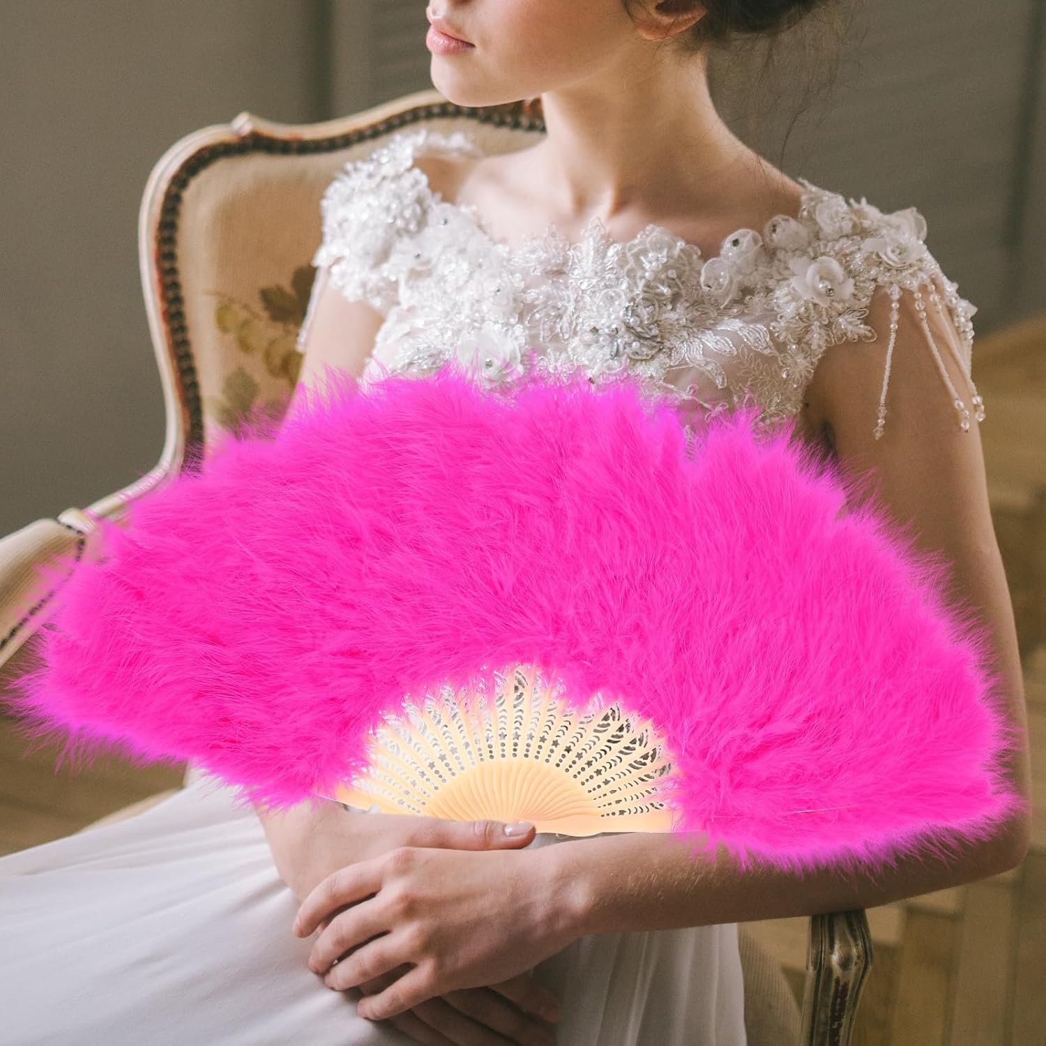 Elegant Plume Hand Fan for Wedding, Prom, and Parties