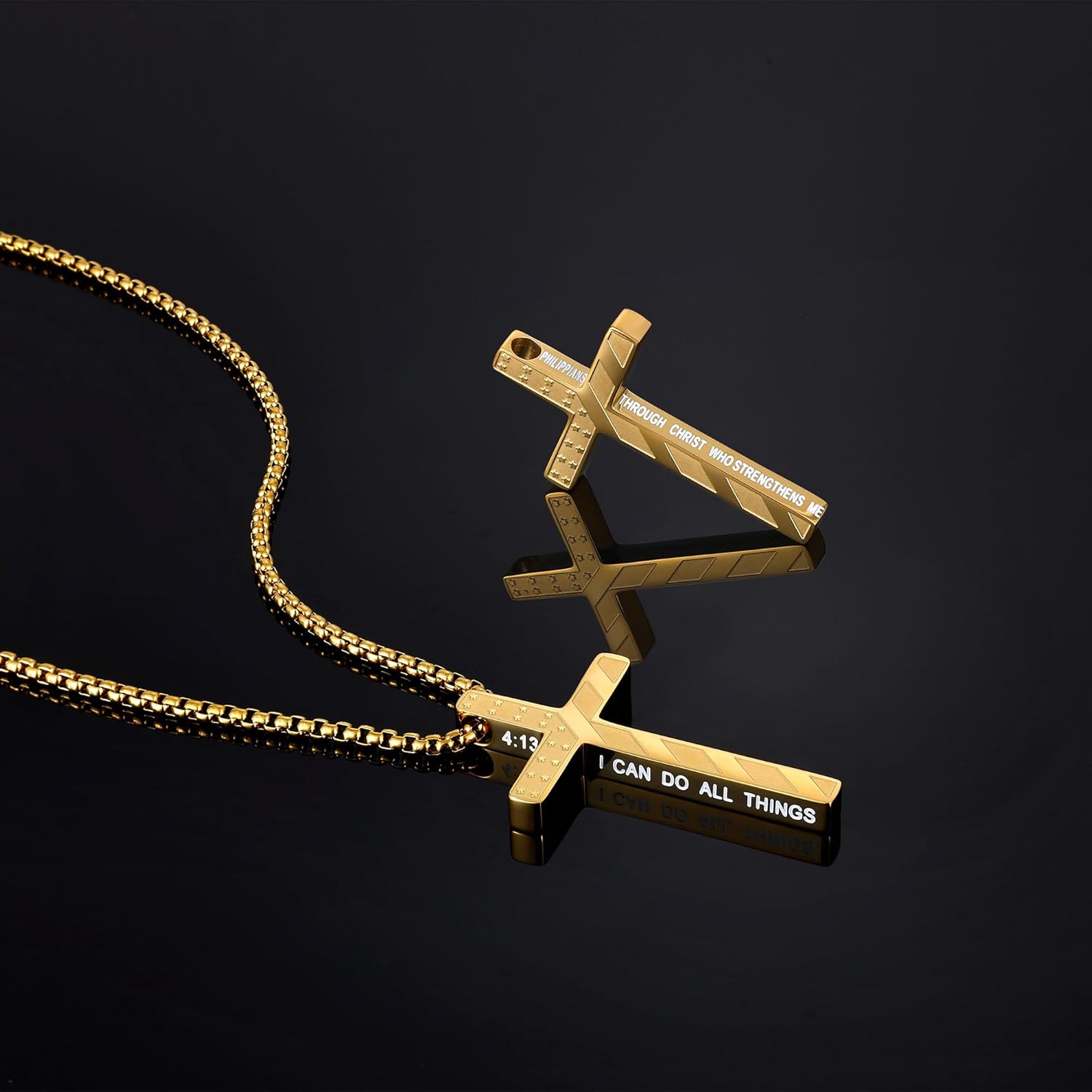 Fiusem Cross Necklace for Men, Inspirational Bible Verse American Flag Cross Chain, Stainless Steel Mens Necklace, Jewelry Gift Box Chain Pendant 18-24 Inch - Image 6