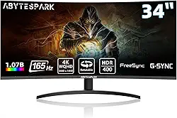 Monitor de jogos WQHD 4K (3440 × 1440) curvo de 34 polegadas, 165Hz 1500R-PIP/PBP, 1ms (MPRT), HDR400, DCI-P3 95%, FreeSync e G-Sync, 2 DP 1.4 e 2 HDMI 2.0, ajuste de altura de inclinação