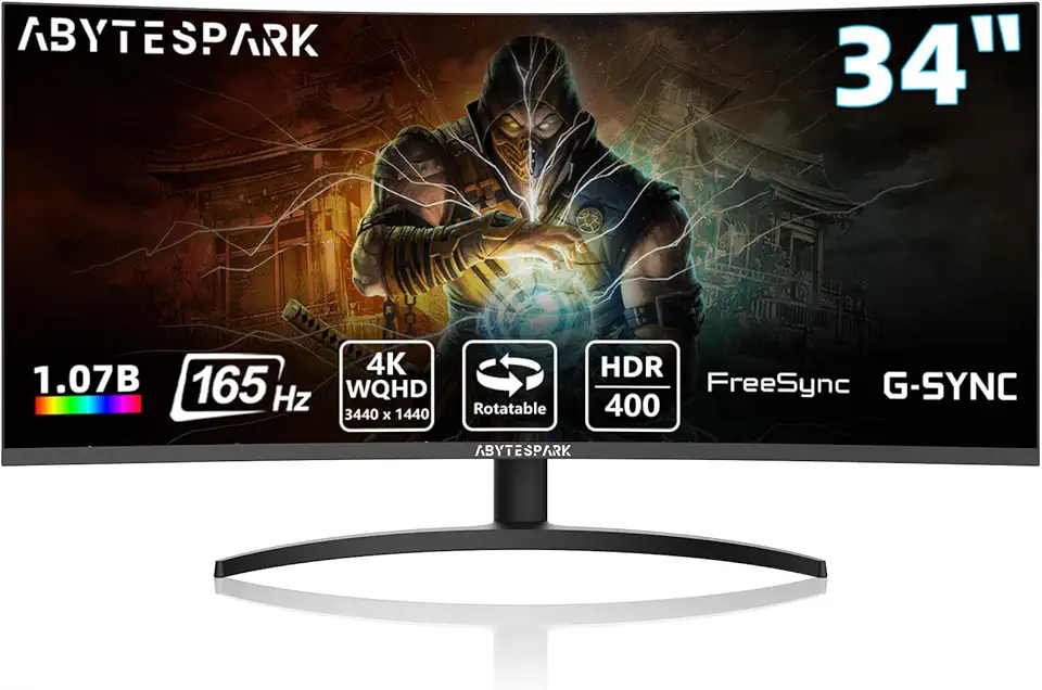 Monitor de jogos WQHD 4K (3440 × 1440) curvo de 34 polegadas, 165Hz 1500R-PIP/PBP, 1ms (MPRT), HDR400, DCI-P3 95%, FreeSync e G-Sync, 2 DP 1.4 e 2 HDMI 2.0, ajuste de altura de inclinação