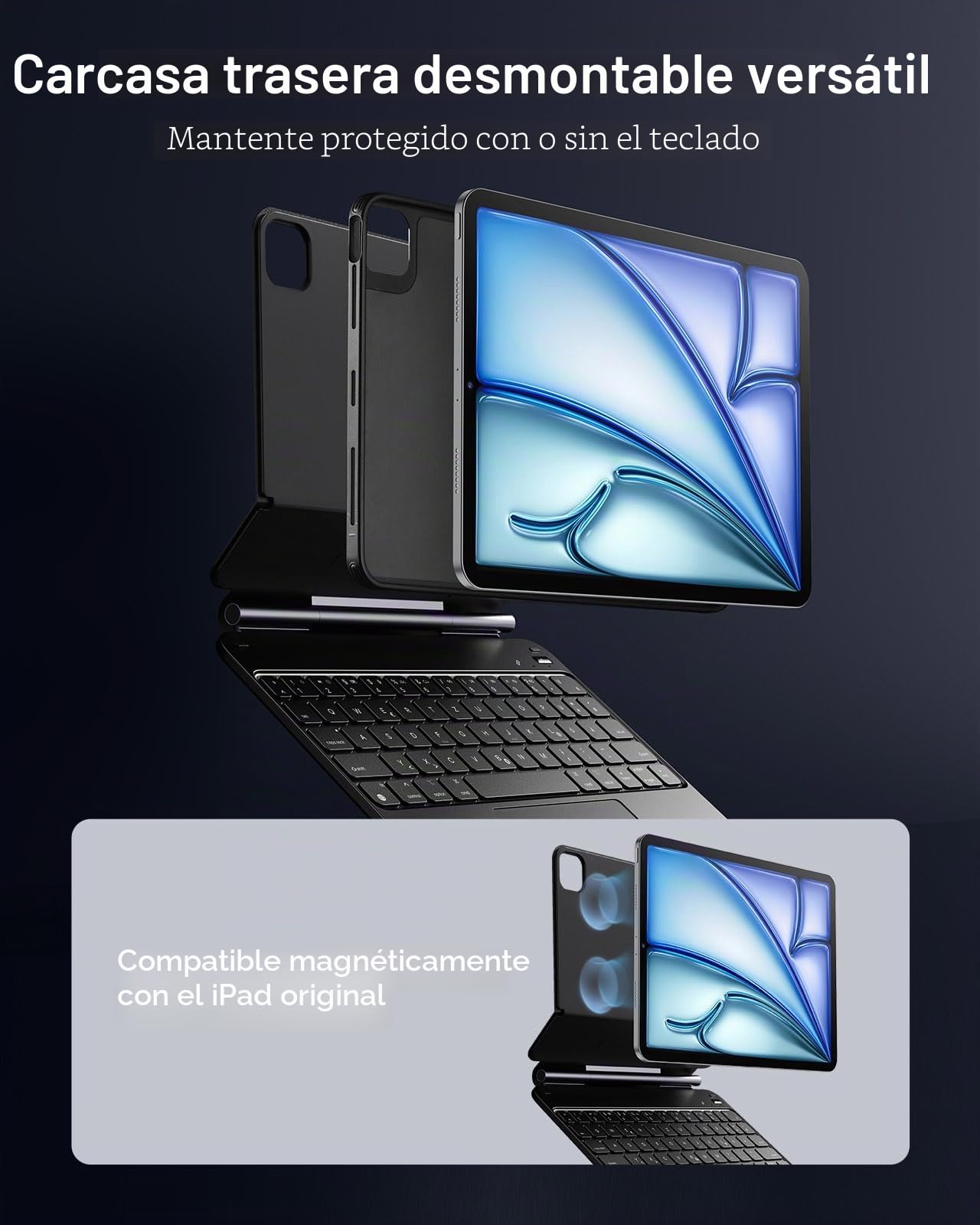 ESR Funda con Teclado para iPad Air 11/Pro 11, Soporte Magnético Multimodo | para Air 5/4ª Generación, Bloqueo Magnético, Funda Trasera Desmontable, DEU QWERTZ 360, Negro