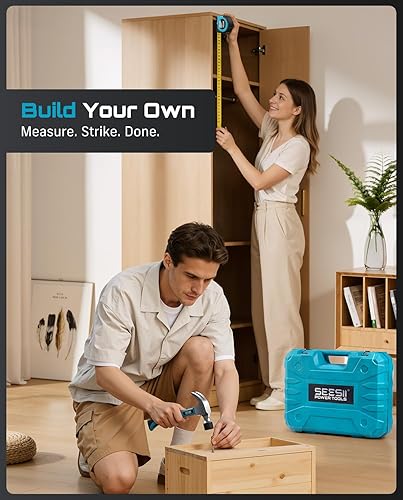 Miniatura 4 de Seesii Kit de herramientas con taladro, juego de herramientas de 190 piezas con taladro eléctrico inalámbrico de 20 V para reparación del hogar