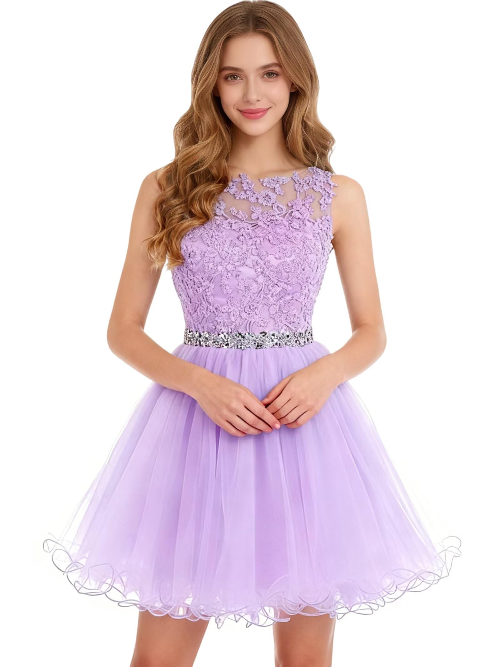Dydsz Womens Scoop Appliques Homecoming Dress Short Cocktail Party Gown
