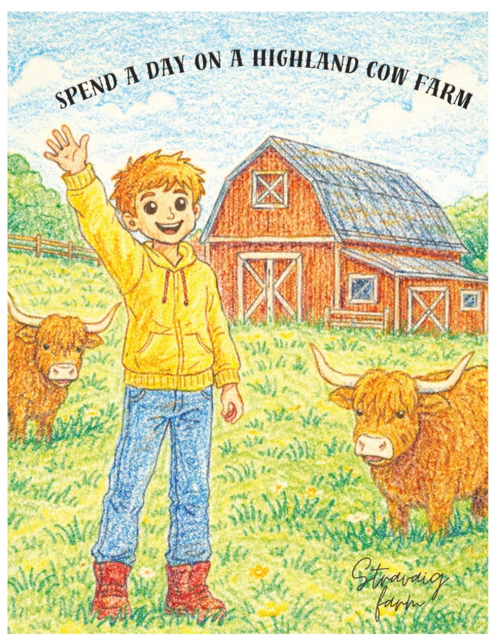 Spend a day on a highland cow farm: A Cozy Highland Cow Coloring Book for Kids- Fun and Relaxing Farm Life Scenes for Different Skill Levels