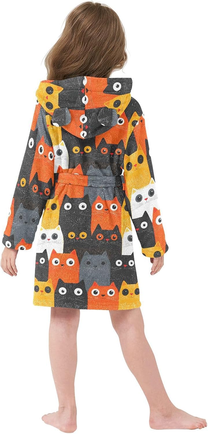 senya Colorful Cute Cat 4 Toddler Hooded Bathrobe Kids Soft Plush Bath Towel Robes for Boys Girls 2-12 Years